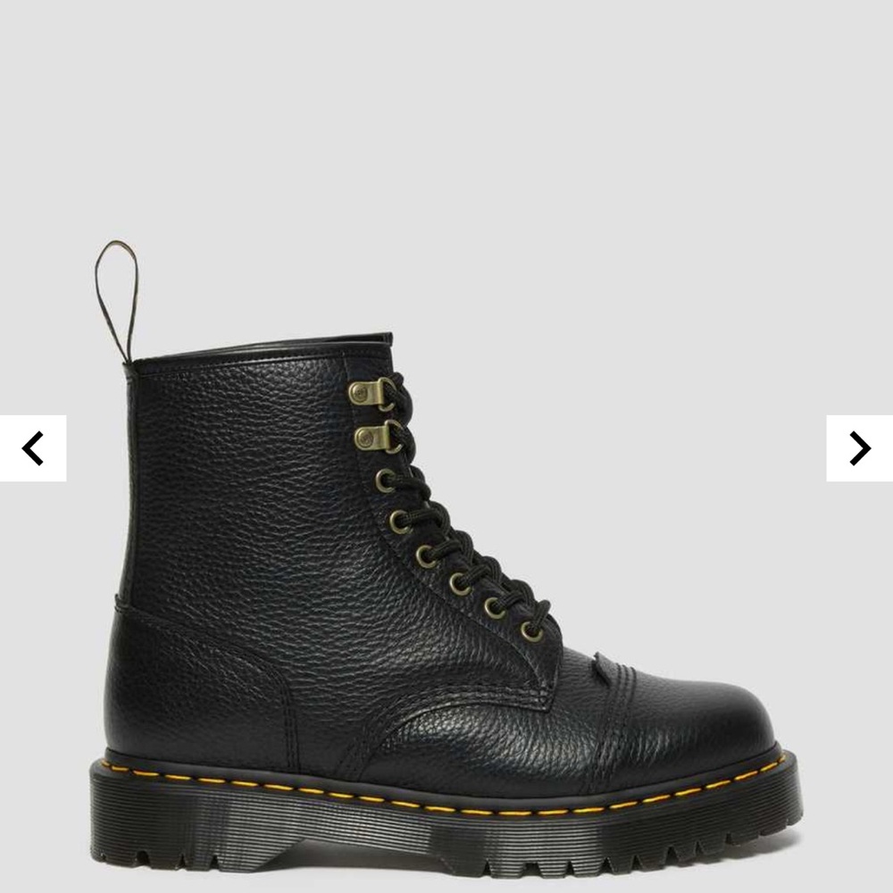 Dr. Martens Black Leather Men's Boots, 1460 Bex, cap toe.